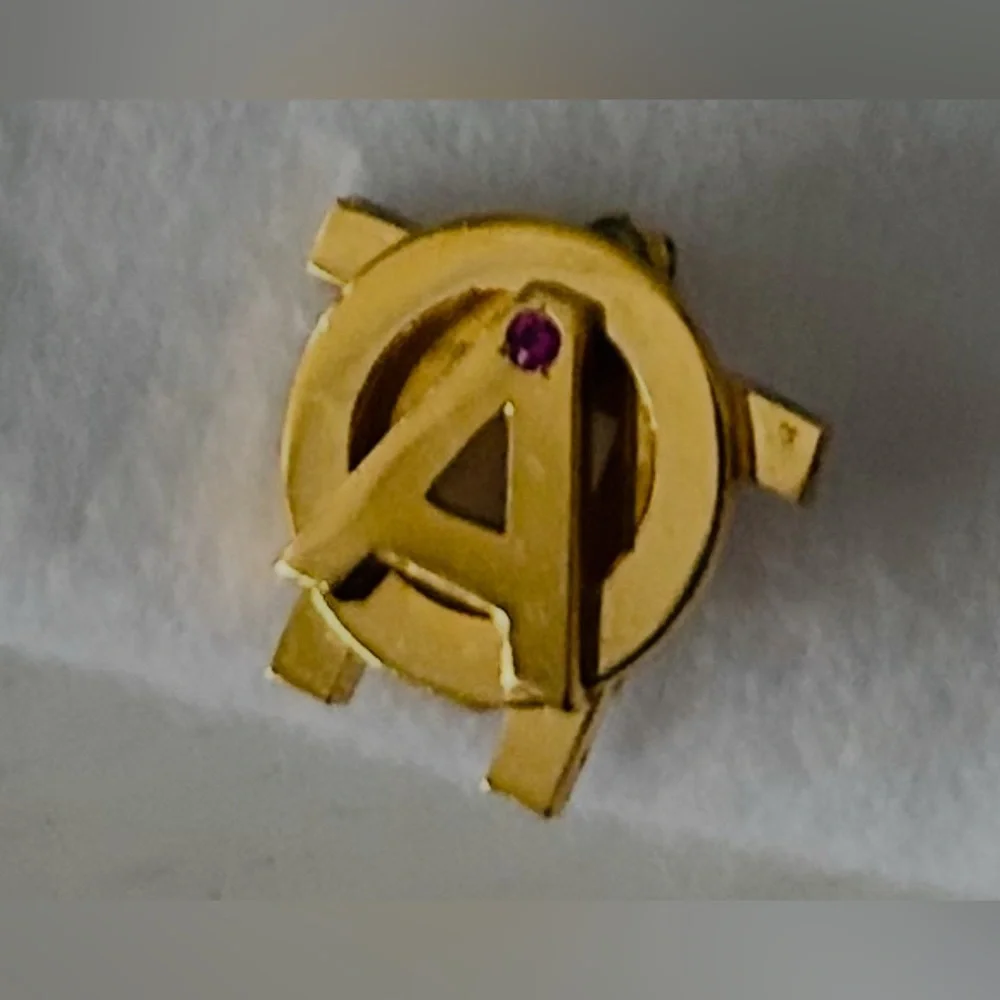 Alpha Omicron Pi Gold Tone Brooch with Red Ruby Vintage 1980’s - Picture 6 of 10